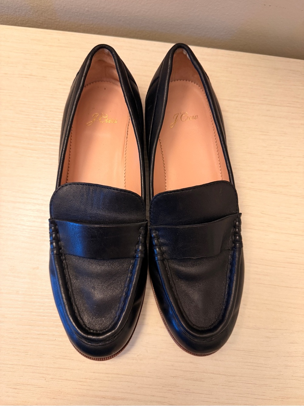 J. Crew Black Leather Penny Loafers - Women's Slip-On Flats